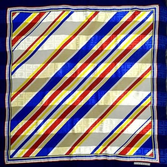 Givenchy Blue Red Gold Stripe Print Abstract Silk Scarf - Picture 1 of 4